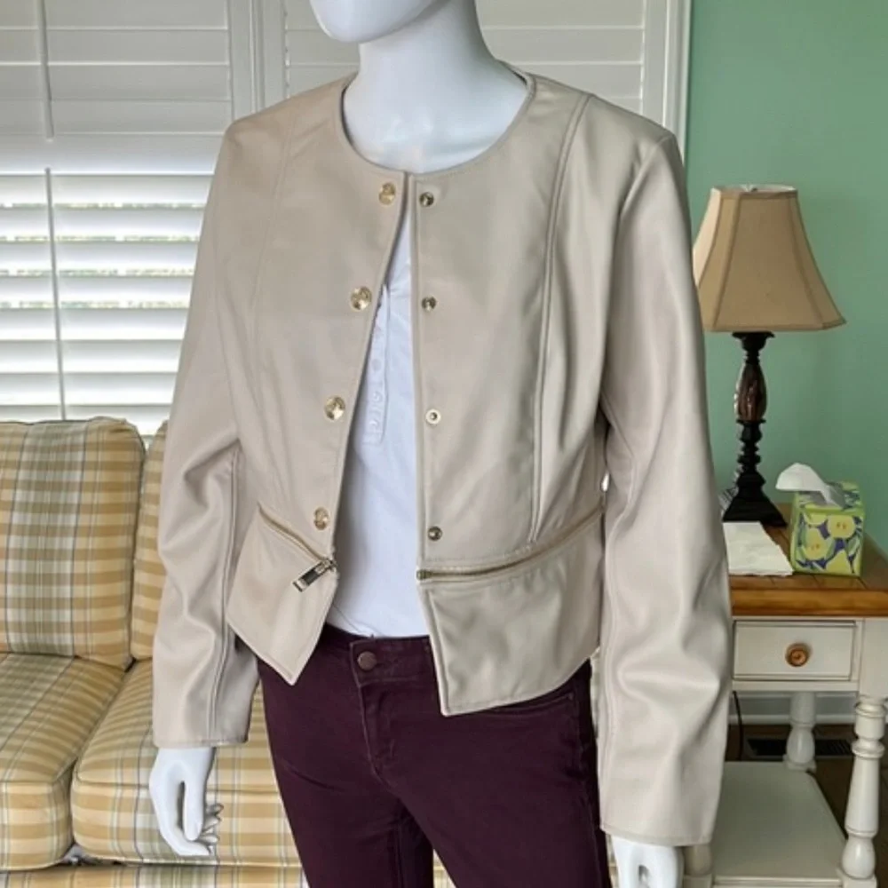 Zara Biker Cropped Jacket Womens Faux Leather Zipper Cuffs Classic XS - Picture 7 of 7